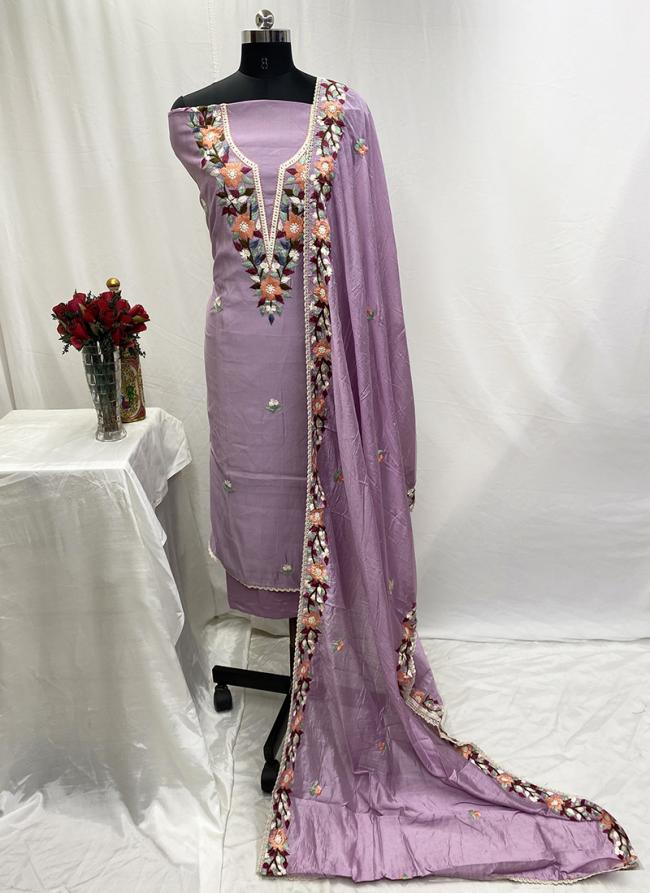 Modal Lilac Casual Wear Thread Work Dress Material